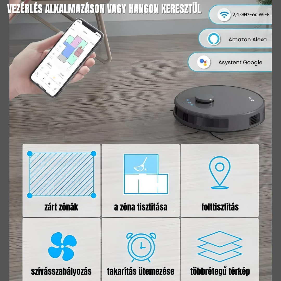 Intelligens 3 az 1-ben robotporszívó – Seper, porszívóz és felmos – Fedezd fel az otthonod automatikus tisztításának forradalmát | CleanPro™