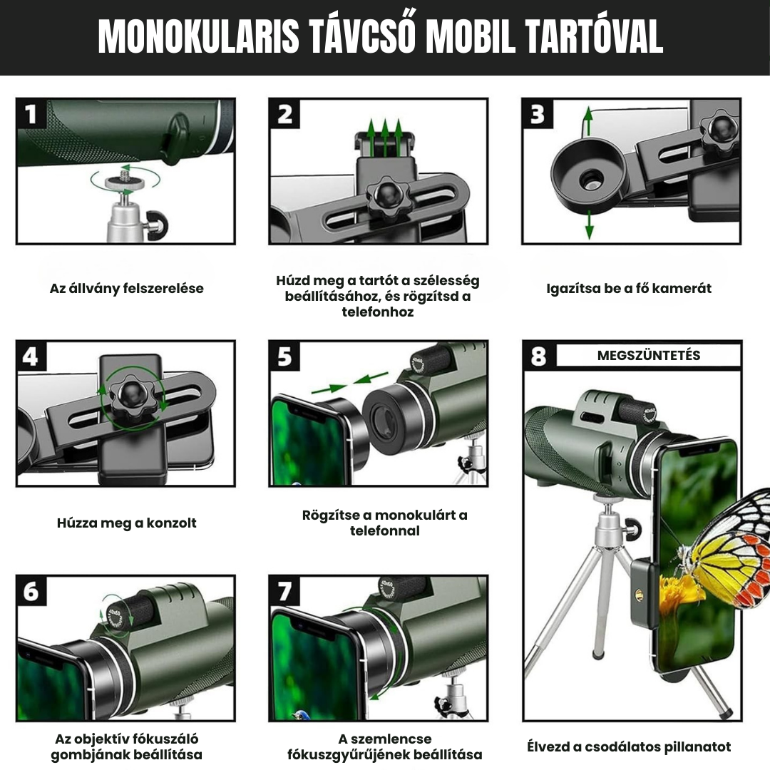 Stars™ Hordozható Éjjellátó Teleszkóp: Készítsen Lenyűgöző Képeket Mobiljával (Természet, Csillagok, Állatok és egyebek) + MOST AJÁNDÉK ÁLLVÁNY ÉS MOBILADAPTER