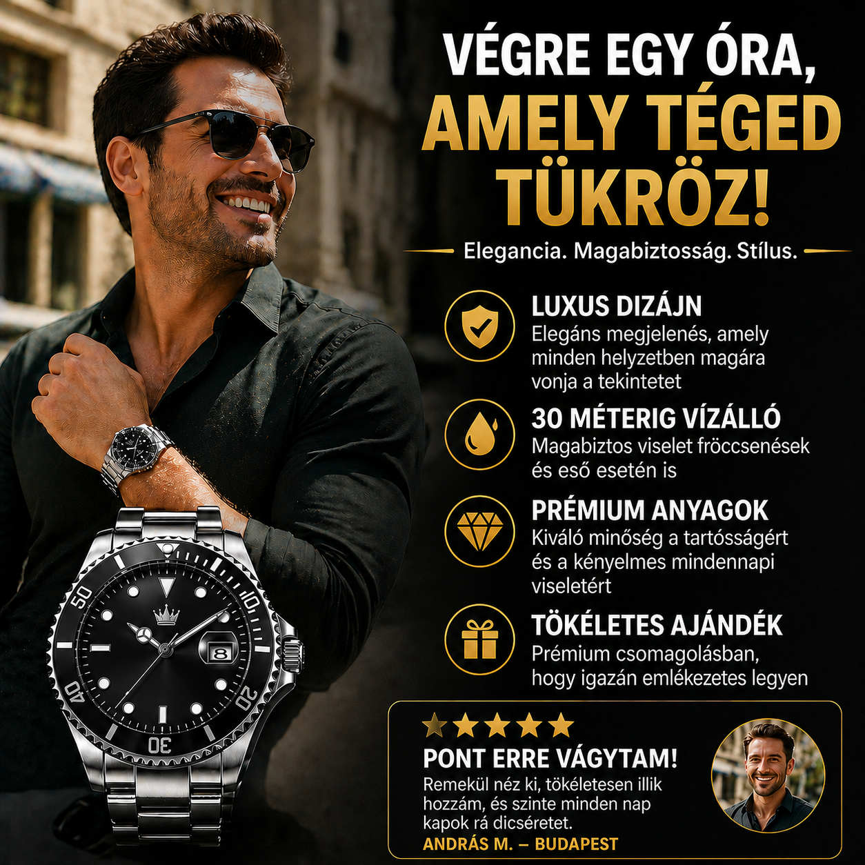 Prémium svájci Submariner karóra – Luxus Diver stílusú dizájn, elegáns fekete kivitelben | Drága hatás, ezrek fizetése nélkül