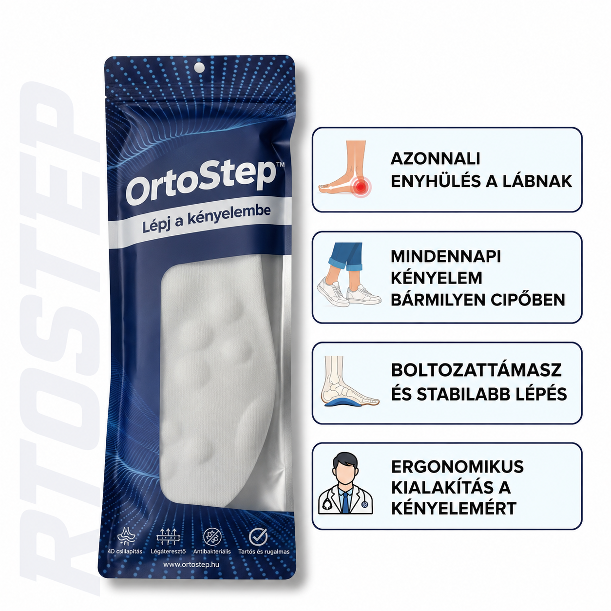 1+1 INGYEN CSAK MA | OrtoStep™ – ergonomikus talpbetét sarokfájdalom, talpi bőnyegyulladás és fáradt lábak enyhítésére