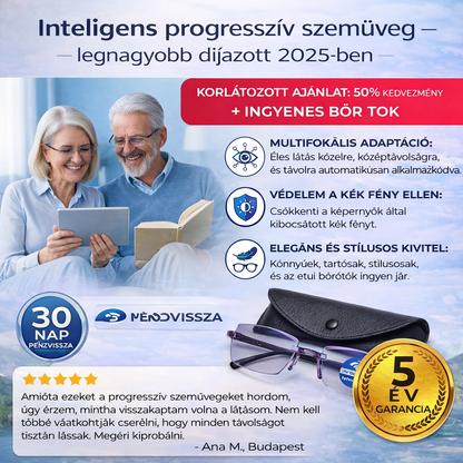 RayPro™ 3-az-1-ben Intelligens Szemüveg: Tökéletes Látás Minden Távolságra | Önbeállító Lencsék Kékfény-szűrővel | Biztonságos Vezetéshez | AJÁNDÉK Bőrtok + 30 Napos Kockázatmentes Próba