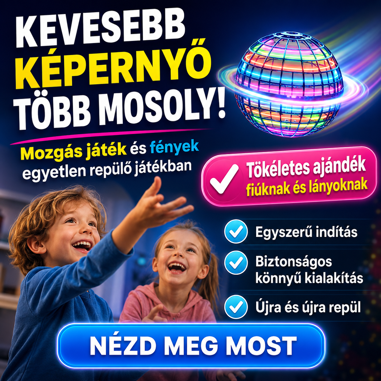 SpinNova™ LED-es Repülő UFO Labda – Visszatérő Dobás Kézmozdulat-Érzékeléssel | Látványos Játék Gyerekeknek és az Egész Családnak
