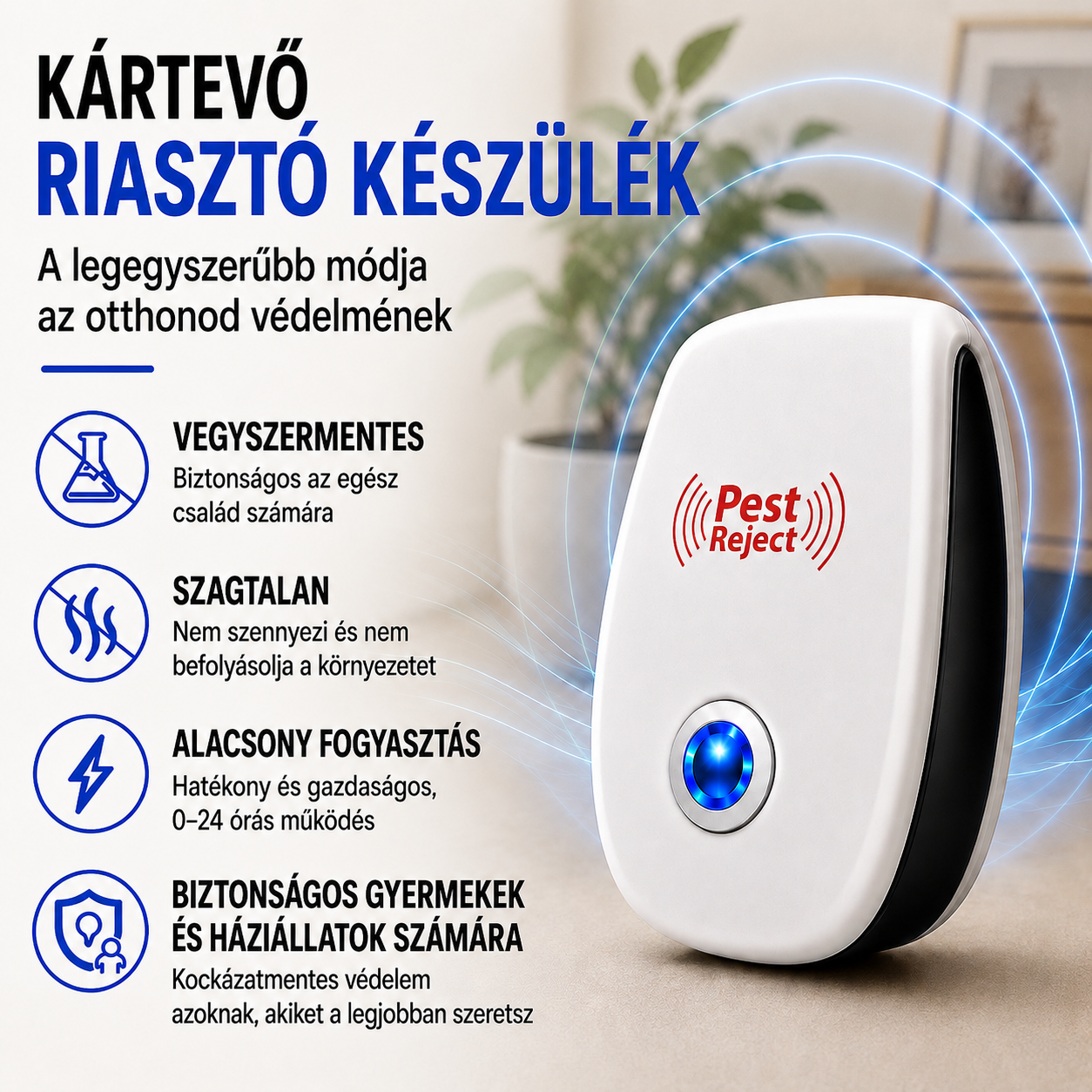 Ultrahangos Kártevőriasztó Készülék Otthonra | Védelem Szúnyogok Hangyák Csótányok Egerek és Más Hívatlan Kártevők Ellen | Vegyszermentes Megoldás Babák és Kisállatok Közelében