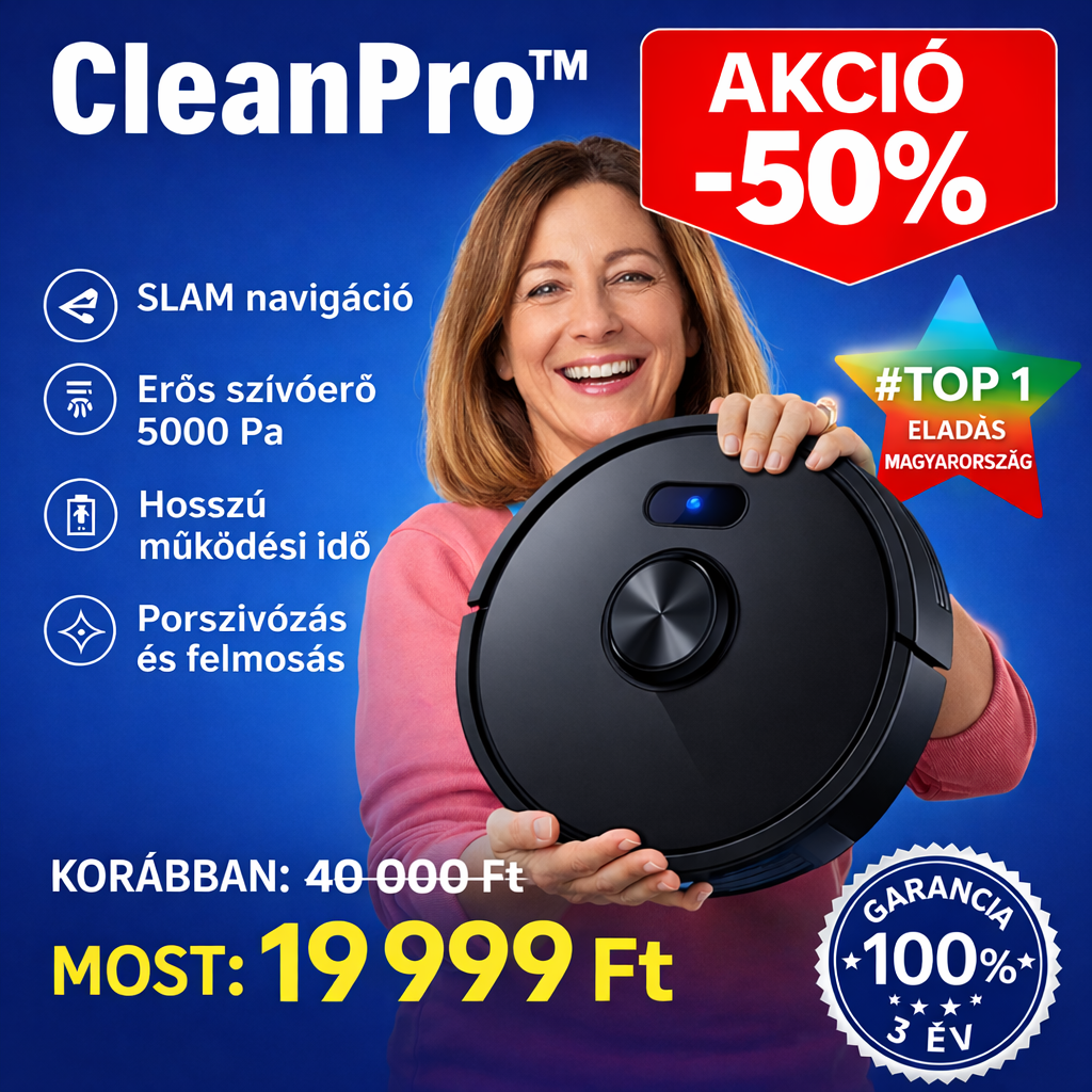 Intelligens 3 az 1-ben robotporszívó – Seper, porszívóz és felmos – Fedezd fel az otthonod automatikus tisztításának forradalmát | CleanPro™