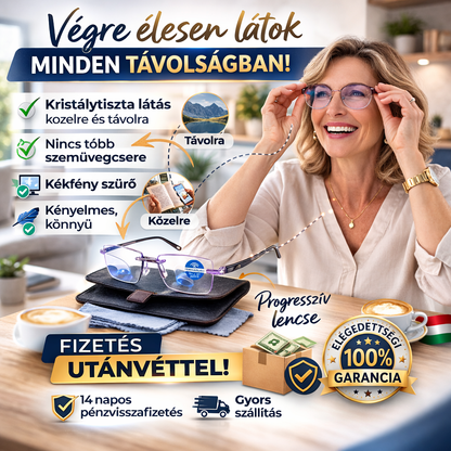 RayPro™ 3-az-1-ben Intelligens Szemüveg: Tökéletes Látás Minden Távolságra | Önbeállító Lencsék Kékfény-szűrővel | Biztonságos Vezetéshez | AJÁNDÉK Bőrtok + 30 Napos Kockázatmentes Próba