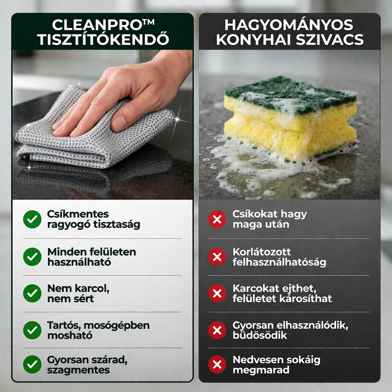AKCIÓ: 5+5 DARAB INGYEN – CleanMaster™ 2 az 1-ben Univerzális Tisztítókendő: Karcmentes technológia minden felületre! | Ne rongálja meg többé edényeit – Tisztítson karcolások nélkül! | MAI AJÁNLAT: Utánvétes fizetés!