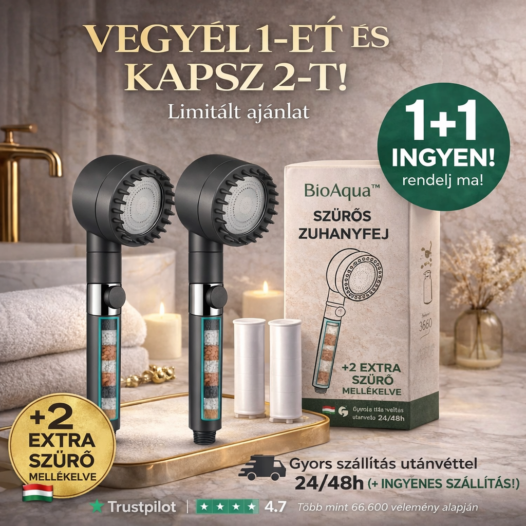 1+1 INGYEN!  Távolítsa el a klórt, a vízkövet és a nehézfémeket a zuhanyvízből.  Növeli a víznyomást, miközben minden használatnál vizet takarít meg. + 2 extra szűrő a csomagban. (+ INGYENES SZÁLLÍTÁS)