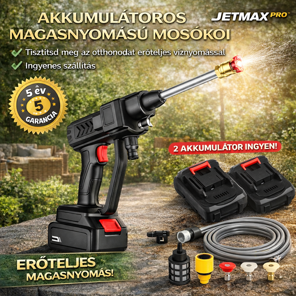 JETMAX™ PRO ORIGINAL – Maximális nyomás falak, redőnyök és autók tisztításához, vagy VISSZAFIZETJÜK A PÉNZÉT! (Ma +2 AJÁNDÉK akkumulátor)
