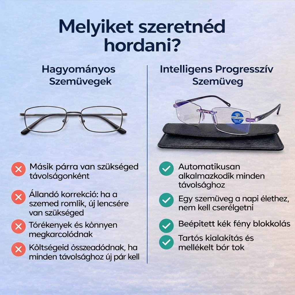 Ray™ Intelligens Multifunkciós Szemüveg: Éles Látás Közelre és Távolra Egyben | UV és Kékfény Szűrő + AJÁNDÉK Bőr Tok | 30 Napos Garancia