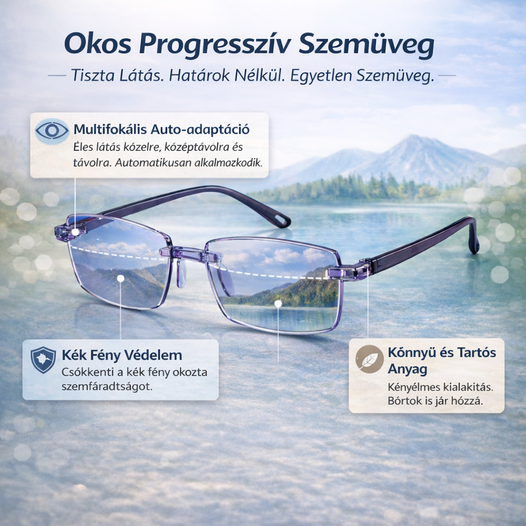 Ray™ Intelligens 3-az-1-ben Szemüveg: Éles Látás Közelre, Távolra és Köztes Távolságra | Önbeállító Lencsék Kékfény-szűrővel | Ideális Vezetéshez | AJÁNDÉK Bőrtok + 30 Napos Garancia