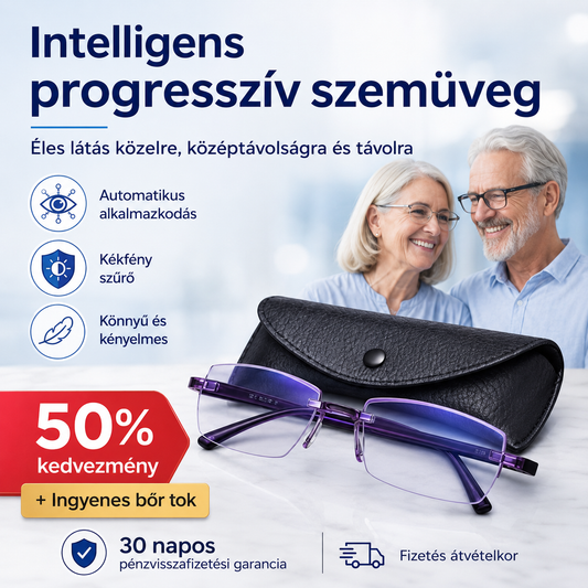 Intelligens Progresszív Szemüveg Ray™ l  Közelre Középtávolságra és Távolra | Kékfény és UV Védelem | AJÁNDÉK Bőr Tok | 30 Napos Garancia