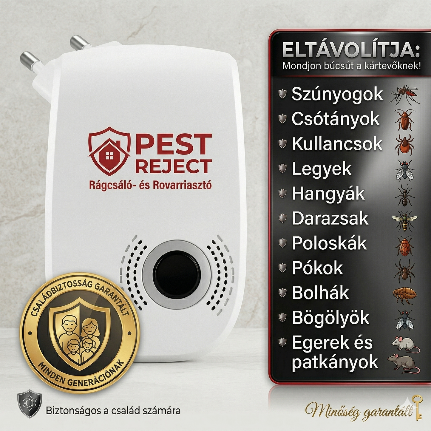Ultrahangos Kártevőriasztó Készülék Otthonra | Védelem Szúnyogok Hangyák Csótányok Egerek és Más Hívatlan Kártevők Ellen | Vegyszermentes Megoldás Babák és Kisállatok Közelében