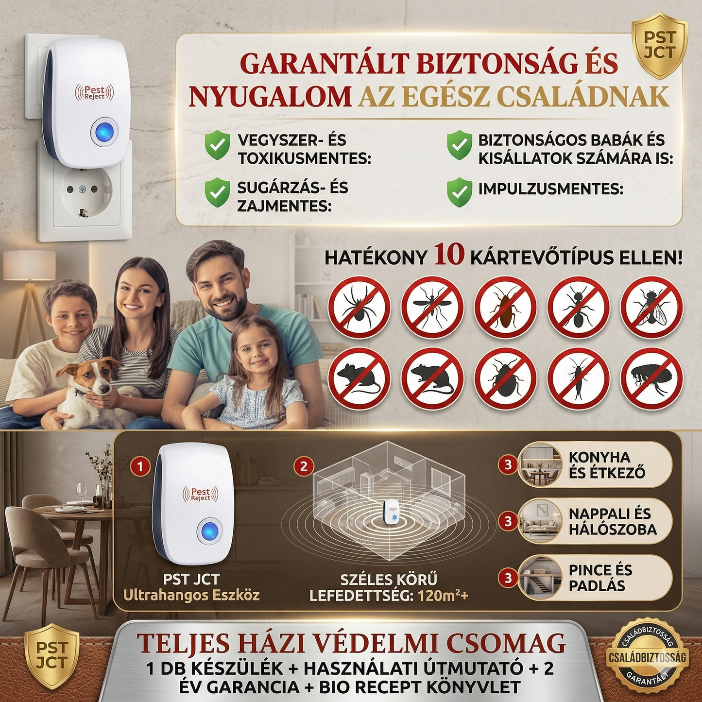 Ultrahangos Kártevőriasztó Készülék Otthonra | Védelem Szúnyogok Hangyák Csótányok Egerek és Más Hívatlan Kártevők Ellen | Vegyszermentes Megoldás Babák és Kisállatok Közelében