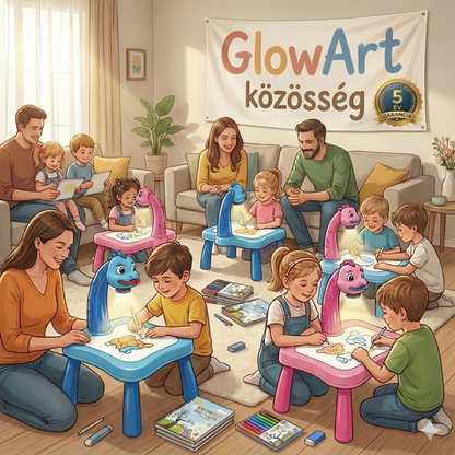 Csodálatos Teljes Készlet: GlowArt™ LED Projektoros Tanulóasztal – Fejleszd a neuronokat és felejtsd el a mobilt! (2026-os Trend) + 12 AJÁNDÉK filctoll és füzet