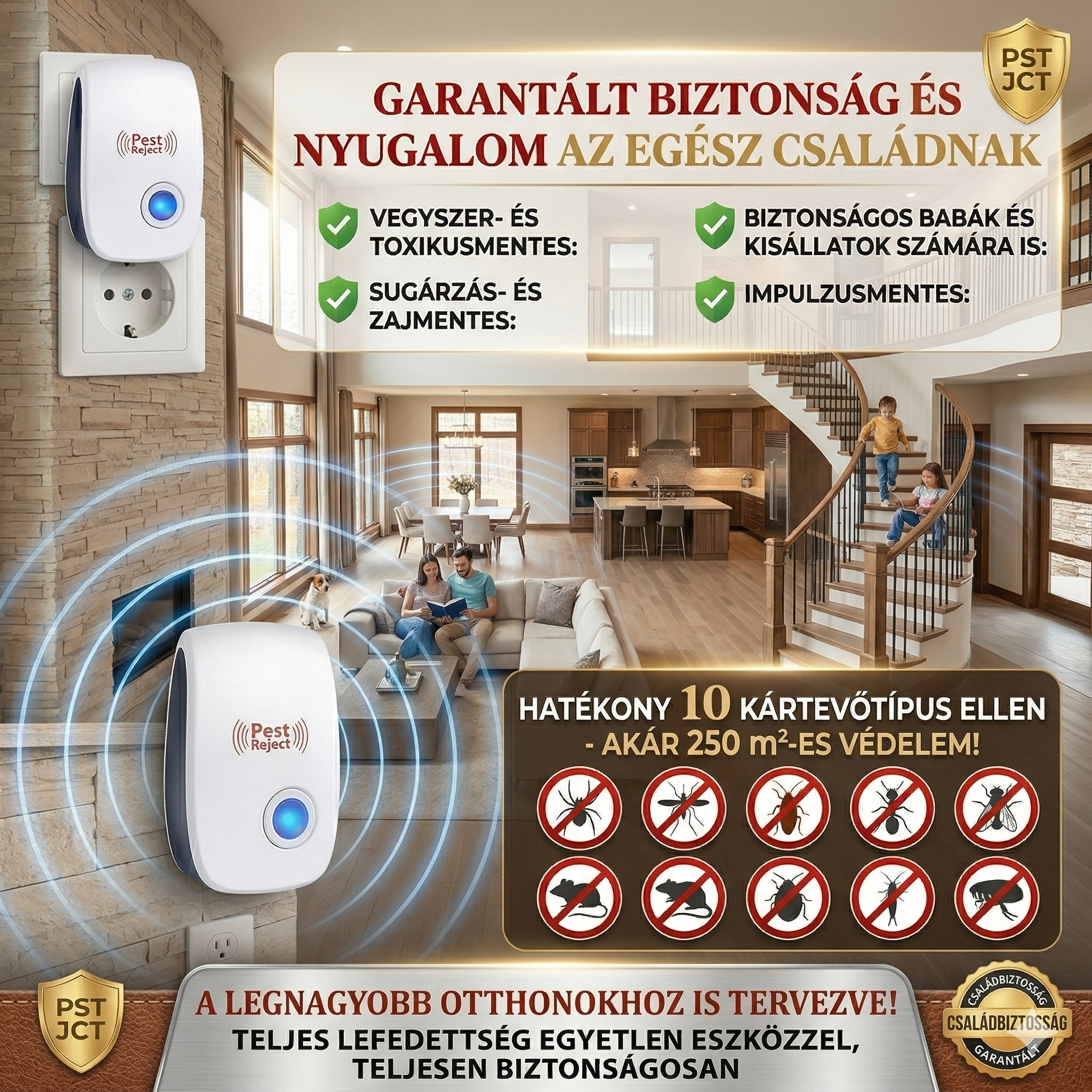 1+1 INGYEN: PestReject™ Ultrahangos Rovar- és Rágcsálóriasztó | Vegyszermentes és Biztonságos Babák és Kisállatok Számára | Mondjon Búcsút a Csótányoknak és Egereknek Otthon, az Irodában vagy a Kertben!