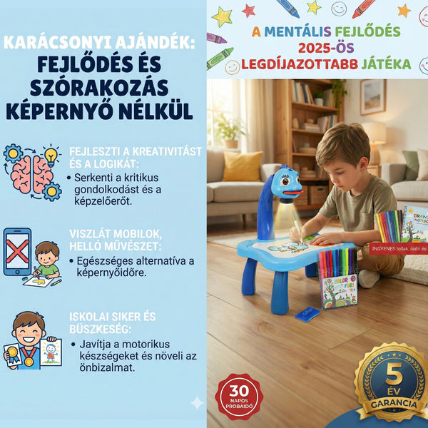 Csodálatos Teljes Készlet: GlowArt™ LED Projektoros Tanulóasztal – Fejleszd a neuronokat és felejtsd el a mobilt! (2026-os Trend) + 12 AJÁNDÉK filctoll és füzet